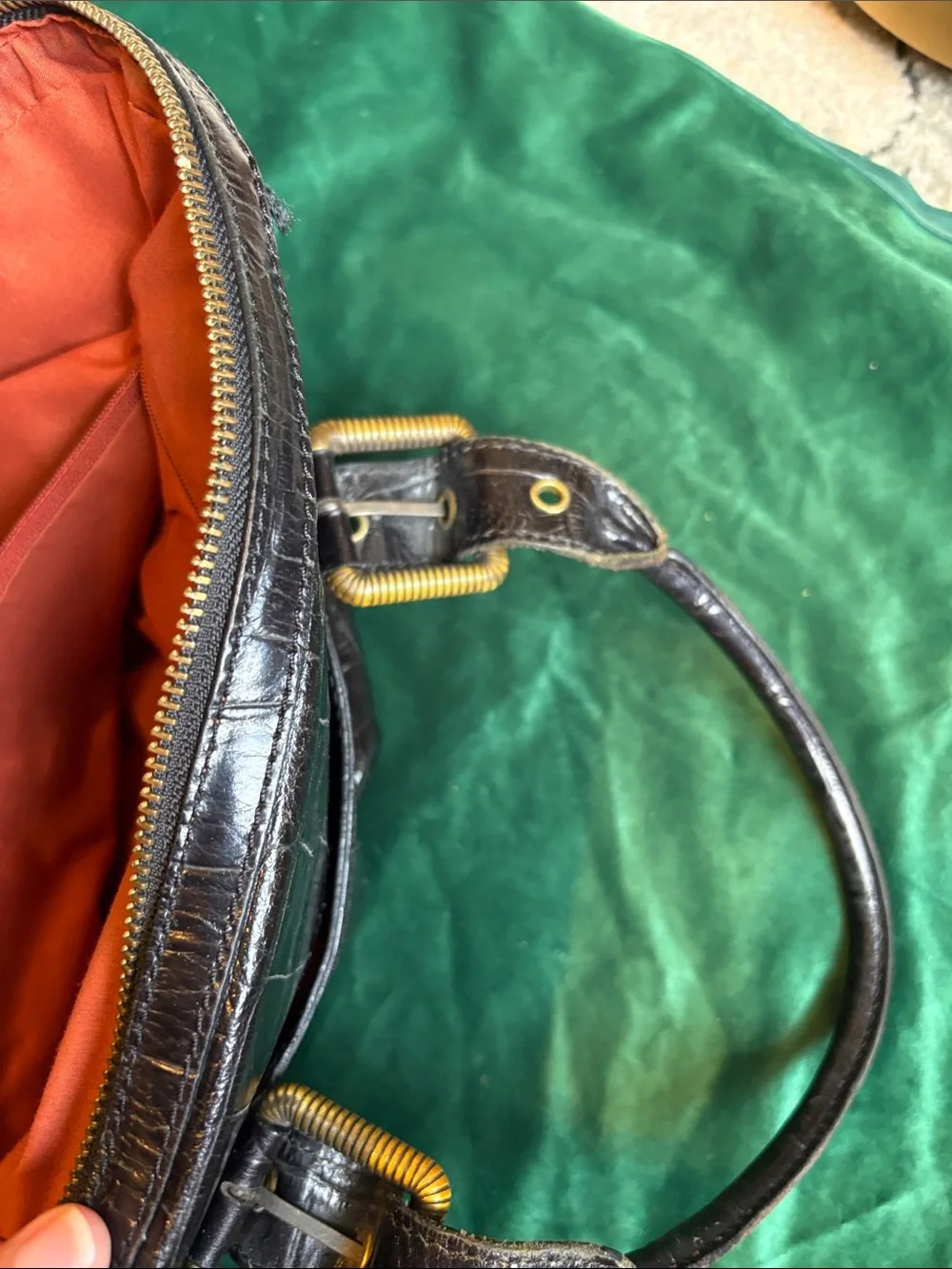Maxx New York Black Croc-Embossed Satchel with Gold Hardware